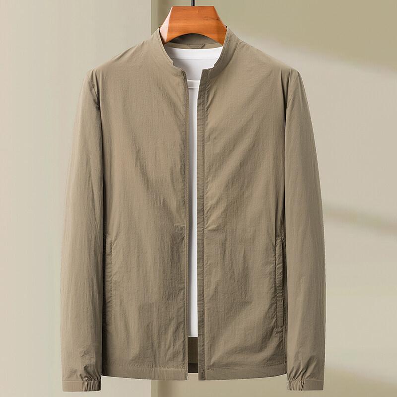 ジャケット メンズ 接触冷感 襟付き ブルゾン 男性用 紳士服 アウター ポリエステル 無地 春秋 カーキ 緑 青