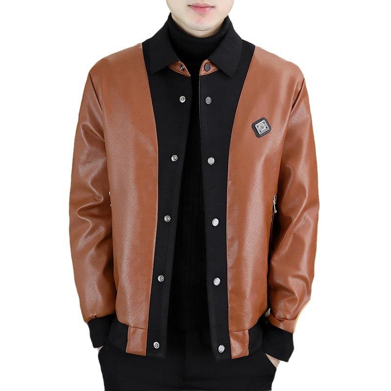 レザージャケット メンズ 秋冬 アウター ニット 切り替え 紳士 服 シングルブレスト 合体型 普段使い ブラウン ブラック