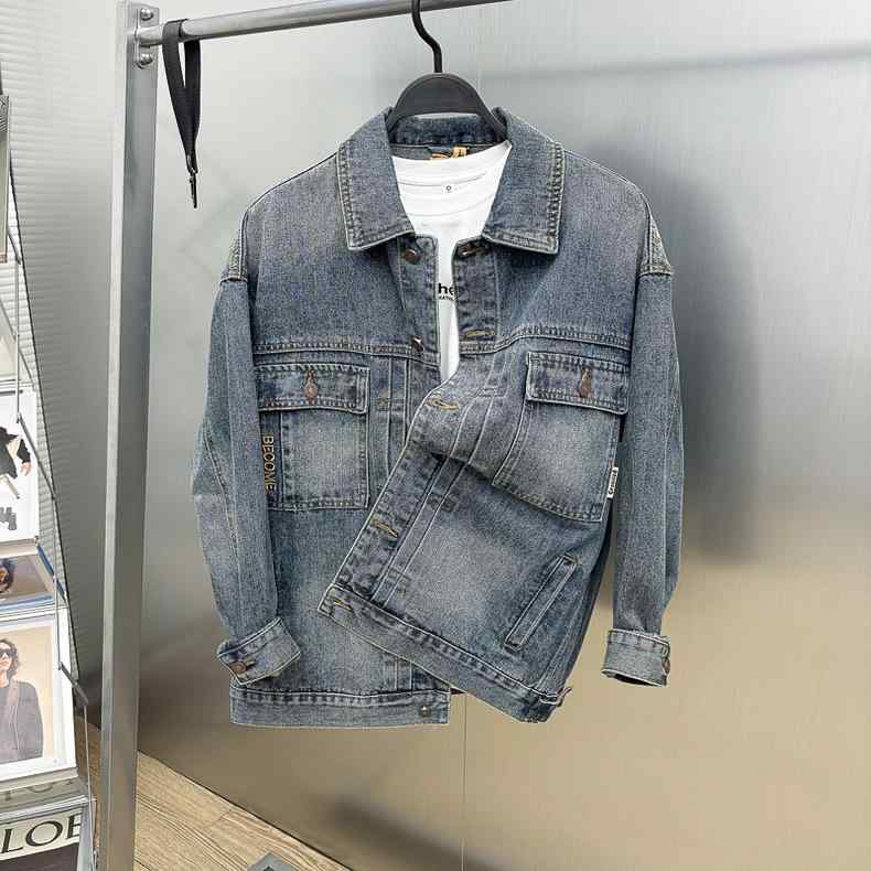 デニムジャケット メンズ Gジャン ウォッシュド加工 立体ポケット コットン 刺繡 春秋 アウター カジュアル 男性用
