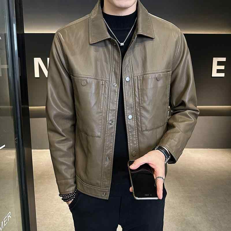 レザージャケット メンズ 男性用 PUレザー 裏起毛 襟付き 秋冬 多ポケット ブラック コーヒー 普段使い