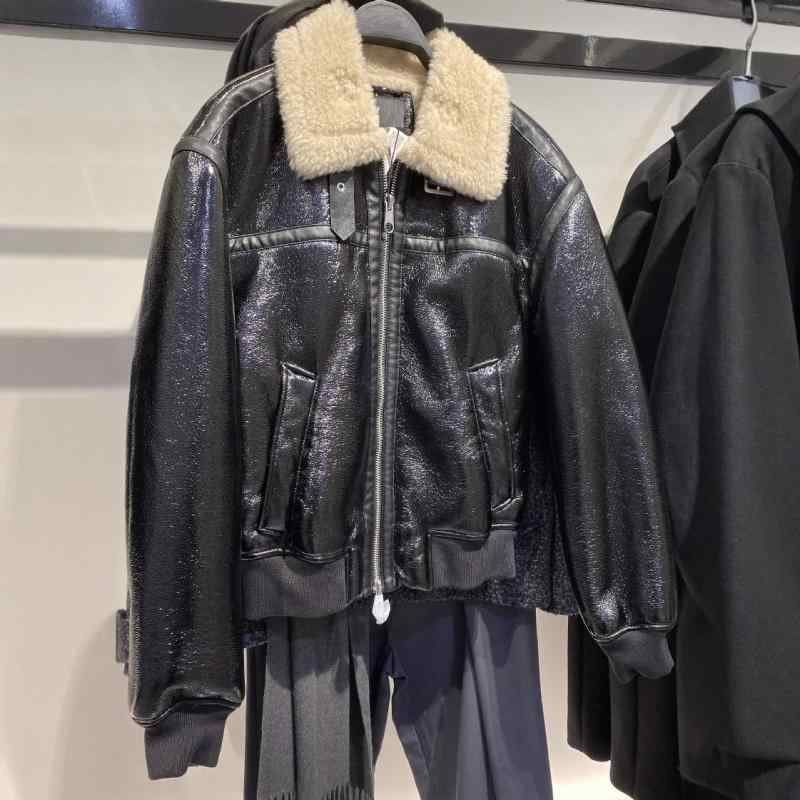 ジャケット メンズ 男性用 黒 ブラック レトロ 襟付き フェイクファー 裏ボア 防寒 合皮 ジャンパー ブルゾン アウター 秋冬