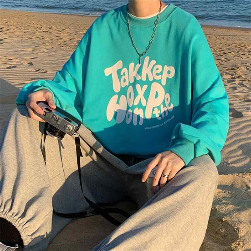 スウェット メンズ 男性用 トレーナー プルオーバー 湖ブルー 無地 長袖 トップス ルーズフィット ゆったり カジュアル スタイル デイリーウェア
