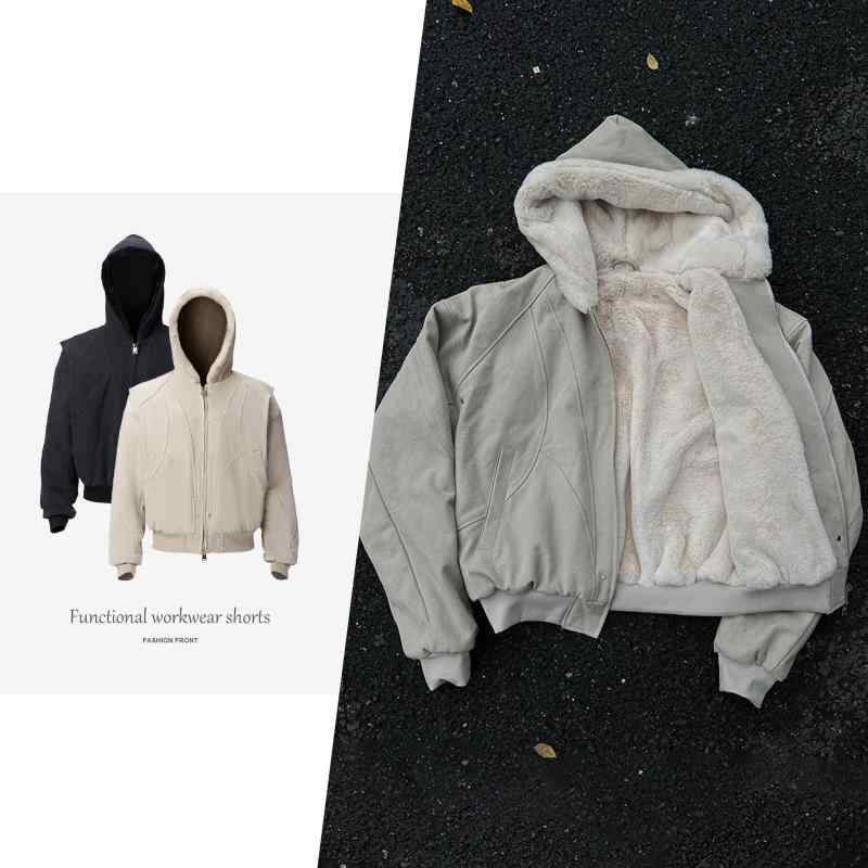 ジャケット メンズ 男性用 アウター 秋冬 防寒 厚手 フード付き 綿 無地 カーキ ブラック