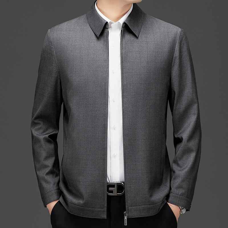 ジャケット 男性用 アウター 春秋 ビジネス カジュアル ミドルエイジ 紳士服 トップス 長袖 無地 襟付き ジッパー フロント 多ポケット ブラック 黒 グレー ブルー