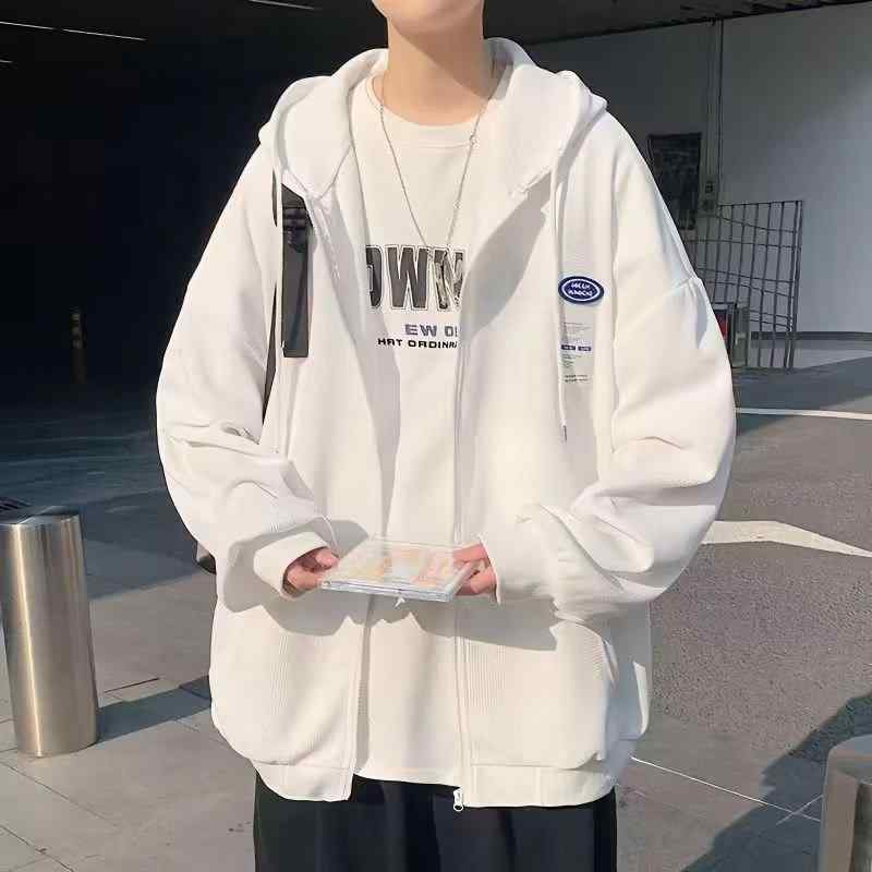 パーカー メンズ 薄手 ジップアップ スウェット 春秋 長袖 無地 フード付き ライトアウター カジュアル スポーティー 黒 白 グレー(4)