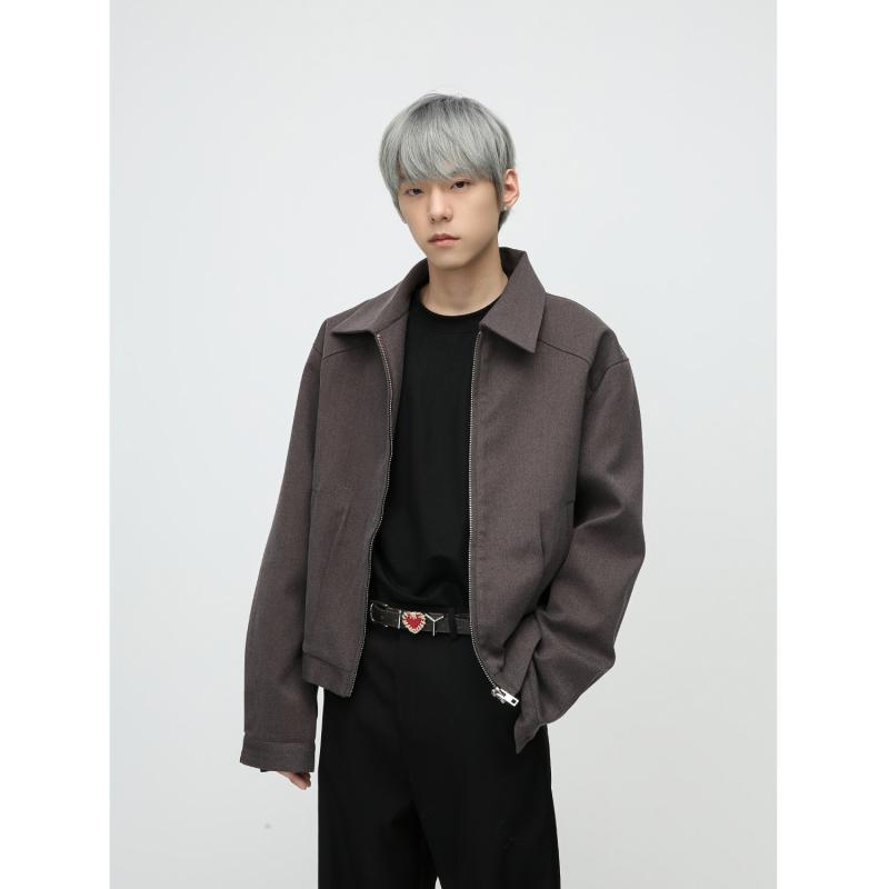 ジャケット メンズ 男性用 秋物 英国風 無地 襟付き ポリエステル ブラック パープル系