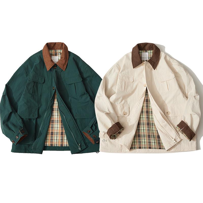 ジャケット メンズ 秋物 アウター 配色 襟付き カジュアル ゆったり ポリエステル ミリタリー スタイル