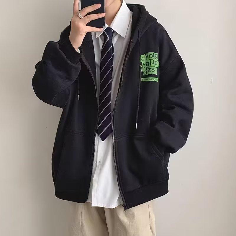2個セットパーカー メンズ 春秋 薄手 スウェット ジップアップ 長袖 フード付き トップス ロゴ プリント ストリート カジュアル スポーティー 深グレー 浅グレー 白 黒