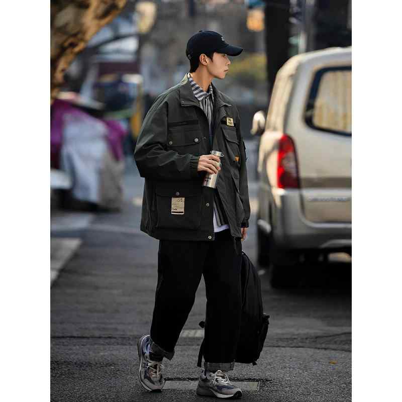 ジャケット メンズ 男性用 ミリタリー ブルゾン 秋 コーデュロイ 多ポケット ルーズフィット 普段使い ラグラン袖