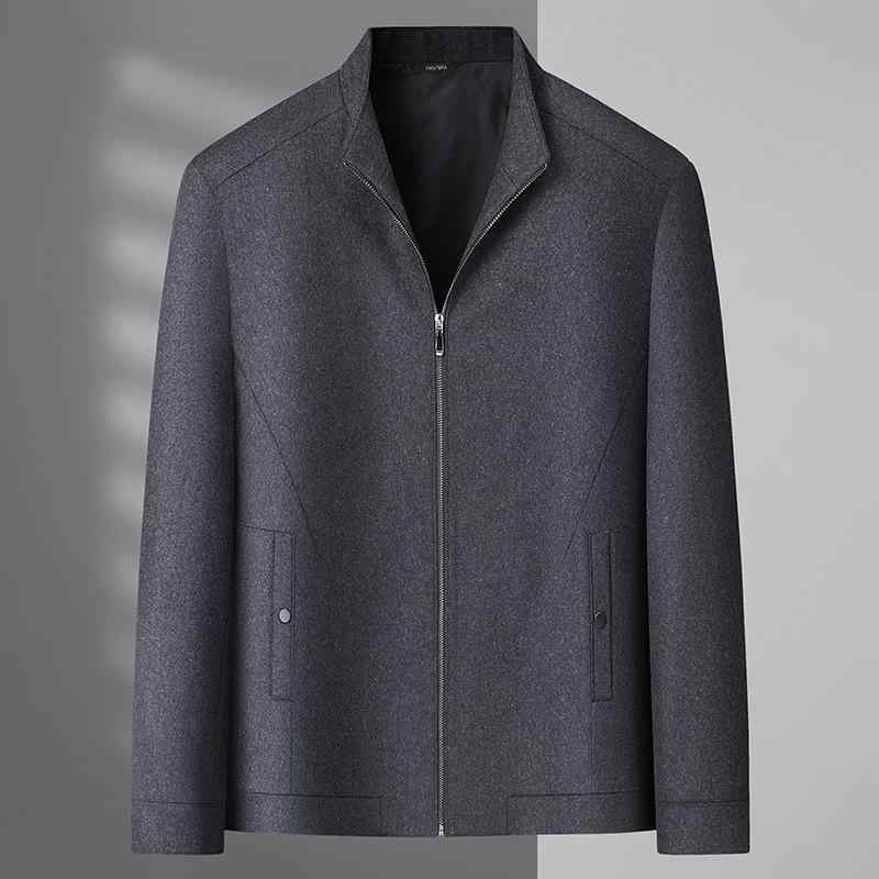 ジャケット 男性用 ブルゾン 大きいサイズ ビジネス カジュアル スタンドカラー アウター ウール混紡 伸縮性・商品カテゴリ: ジャケット・スタイル: ベーシック・対象: 35歳以上の男性・襟型: 立ち襟・シルエット: ルーズ・フロント: ジッパー・フード: なし・・柄: 無地・誤差範囲: 1～2cm・メイン素材: ウール65.6%・裏地: ポリエステル・適用シーン: 日常・裾のデザイン: ストレート・着丈: 標準・ポケット: サイドシームポケット・着用方法: アウター・袖丈: 長袖・カラー: ダークブルー.ダークグレー・サイズ: 170, 175, 180, 185, 190, 195, 200, 205, 210, 215・袖のタイプ: レギュラー
