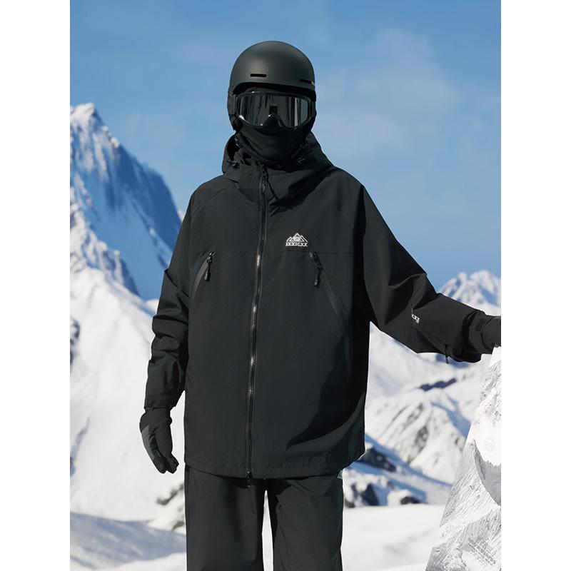 登山服 メンズ 男性用 防水 防風 裏起毛 フード付き スキーウェア ジャケット ブラック ピンク系 秋冬