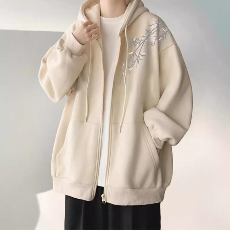 パーカー メンズ 秋冬 ライトアウター スウェット ジップアップ フード付き ポリエステル 花柄 プリン..