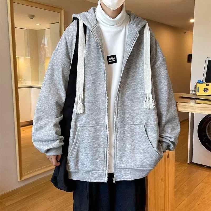 パーカー メンズ 男性用 無地 スウェット ジップアップ フーディ 長袖 春秋 薄手 ルーズフィット リブ裾 ポリエステル ブラック グレー(x2)