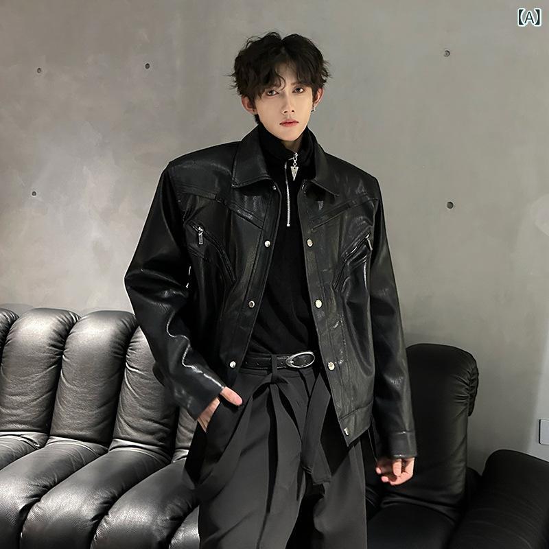 ジャケット メンズ レザージャケット 春秋 ライダースジャケット アウター PUレザー 立ち襟 ショート丈 スリムフィット カジュアル ブラック