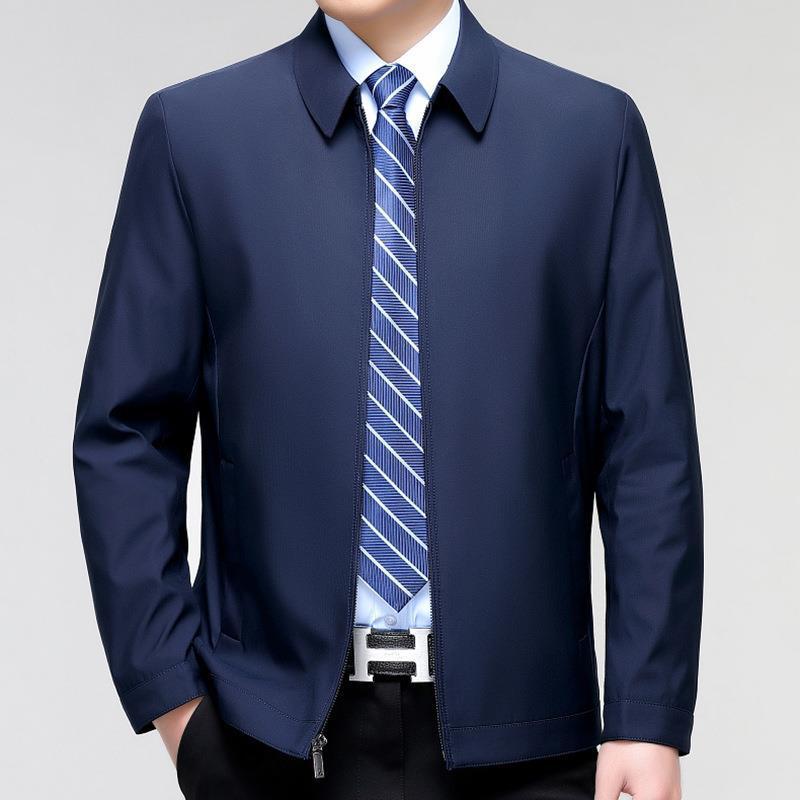 ジャケット 男性用 紳士服 桑蚕丝 アウター ブルゾン ミドルエイジ シニア ビジネス カジュアル 翻领 多ポケット 無地 春秋 赤 黒 青 カーキ