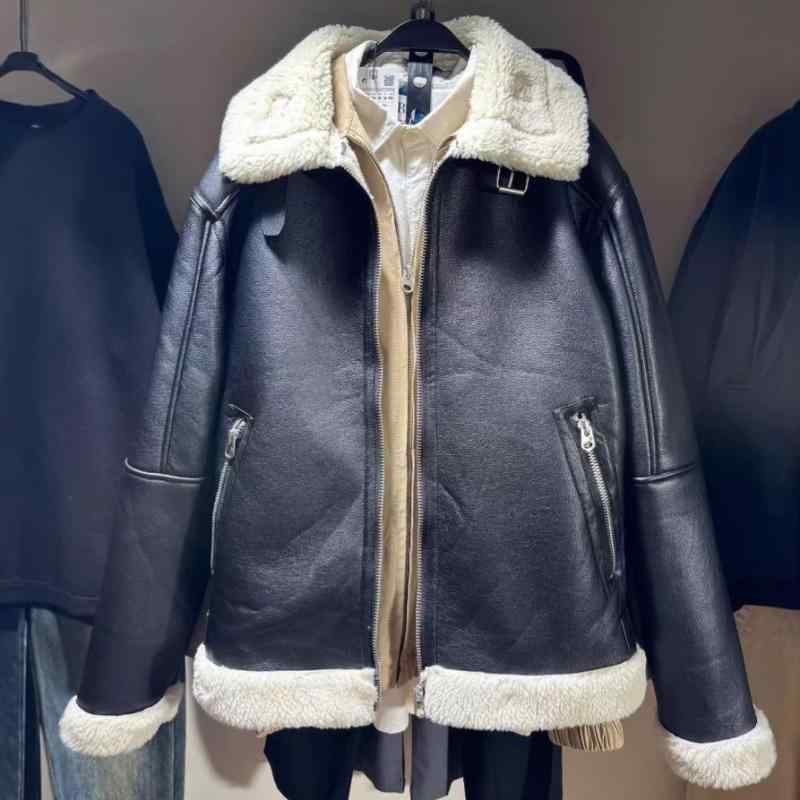 ジャケット メンズ 男性用 秋冬 シープボア ブルゾン フェイクレザー 裏起毛 暖かい 防寒 アウター 普段使い 黒 ブラック