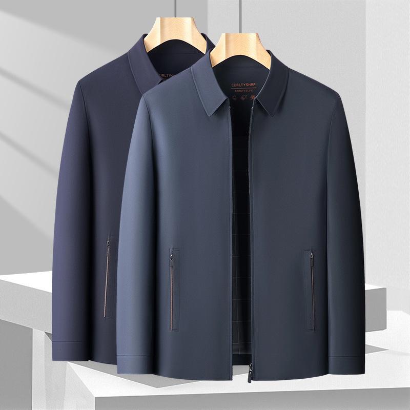 ジャケット 男性用 紳士服 ライトアウター 春秋 薄手 翻襟 無地 桑蚕丝 混紡 伸縮性 耐摩耗性 ビジネス カジュアル 普段使い 浅緑 紺 グレー(x2)