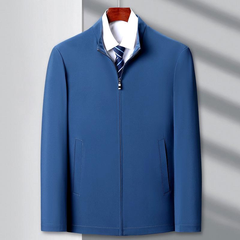 ジャケット メンズ 男性用 ブルゾン スタンドカラー 無地 春秋 薄手 普段使い ポリエステル 伸縮性 ポ..