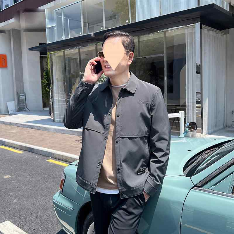 ジャケット 男性用 紳士服 ポリエステル テーラード ビジネス カジュアル スタイリッシュ ミドルエイジ シニア ライトアウター ブルゾン ジャンパー ジャンバー 上着 羽織り カーキ ブルーグレー ブラック