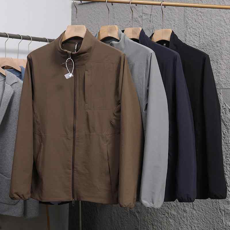 楽天LINEAR shopジャケット メンズ 男性用 アウトドア 普段使い 立襟 防水 防風 耐摩耗 長袖 ブルゾン 春秋 グレー 紺色 黒（x2）