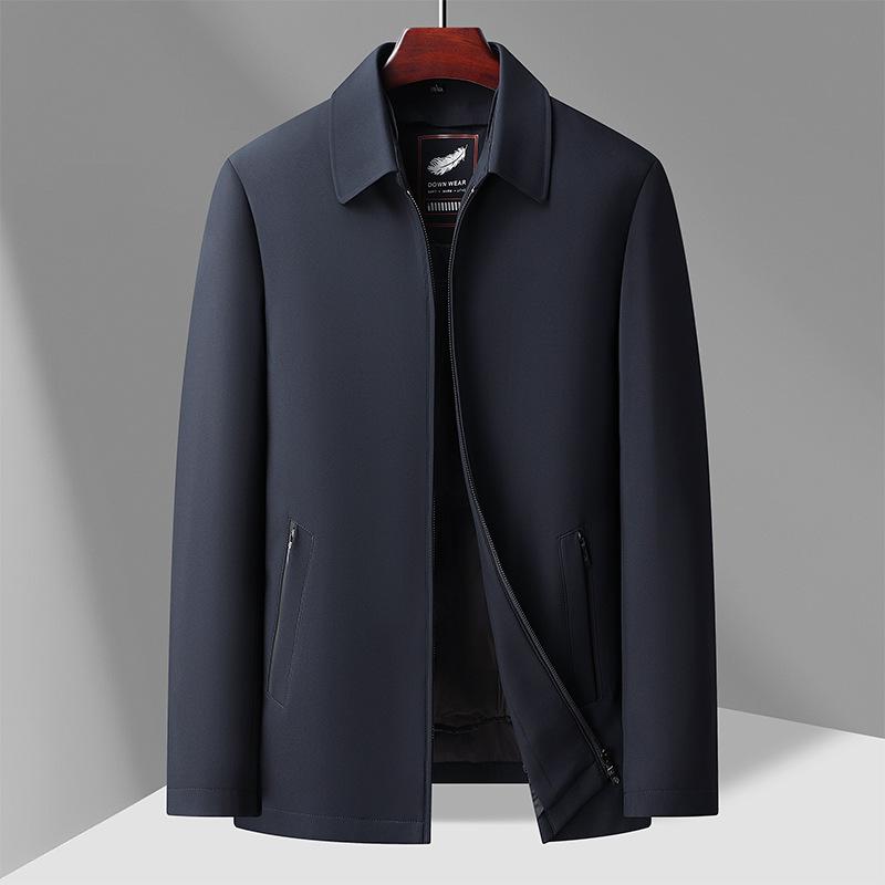 ジャケット メンズ 男性用 ダウンジャケット 秋冬 防風 撥水 防寒 ビジネス カジュアル 紳士服 アウター ジャンパー 上着 襟付き 無地 厚手 中綿 紺色