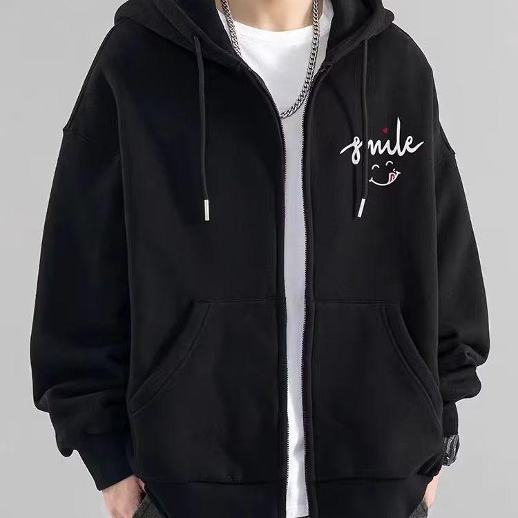 Shirts, T-Shirts - パーカー メンズ スウェット ジップアップ 無地 長袖 ルーズ 普段使い スポーティ ストリート カジュアル 深グレー ブラック ホワイト ポリエステル(x2)