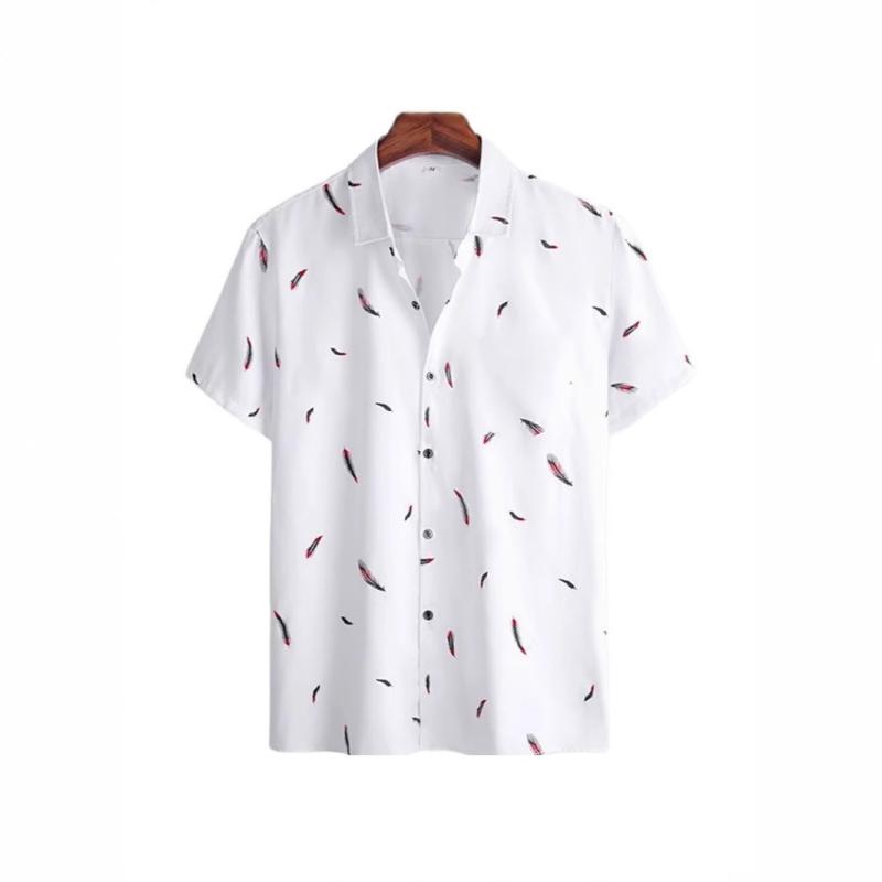 シャツ メンズ 男性用 アロハシャツ 羽根柄 フェザー柄 デジタルプリント ポリエステル 開襟シャツ オープンカラー ショートスリーブ ゆったり リラックス ストリート