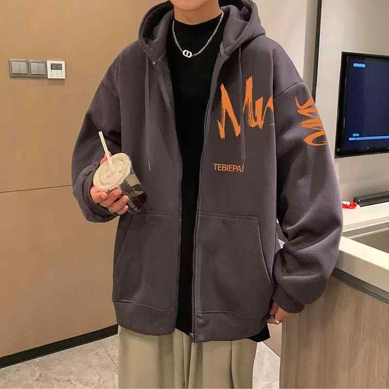 スウェット メンズ ジップアップパーカー 裏起毛 フード付き ポリエステル 字母プリント ブラック グレー系 秋冬 防寒 普段使い ルームウェア(x2)