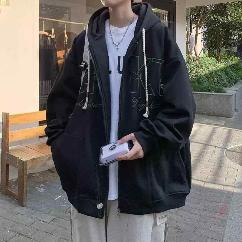 パーカー メンズ 男性用 トップス 春秋 流行 ゆったり 長袖 ジップアップ ラグラン袖 プリント カジュ..