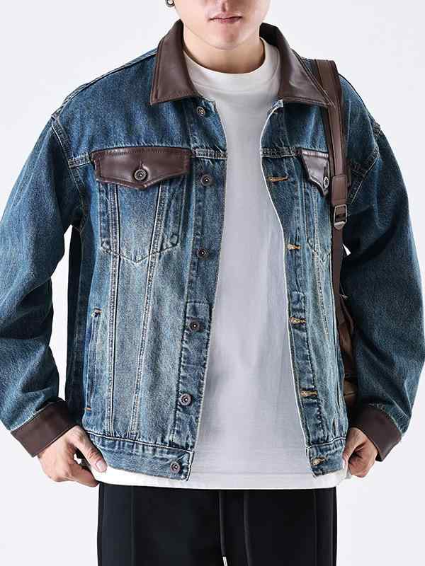ジャケット メンズ デニム Gジャン ブルゾン レトロ 古着風 コットン 普段使い 若者 長袖 トップス アウター 春秋 ブルー