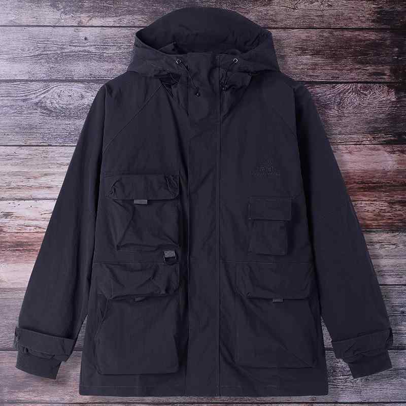 マウンテンパーカー メンズ 防水 防風 ブルゾン ジャンパー 作業着 春秋 カジュアル ゆったり 無地 丈夫 多ポケット ワークウェア ミリタリー 紺色 カーキ