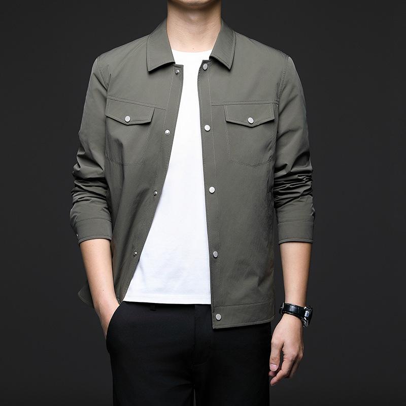 ジャケット メンズ 男性用 ブルゾン 春秋 薄手 ワークジャケット 無地 襟付き ライトアウター ポリエステル カーキ 深青 緑