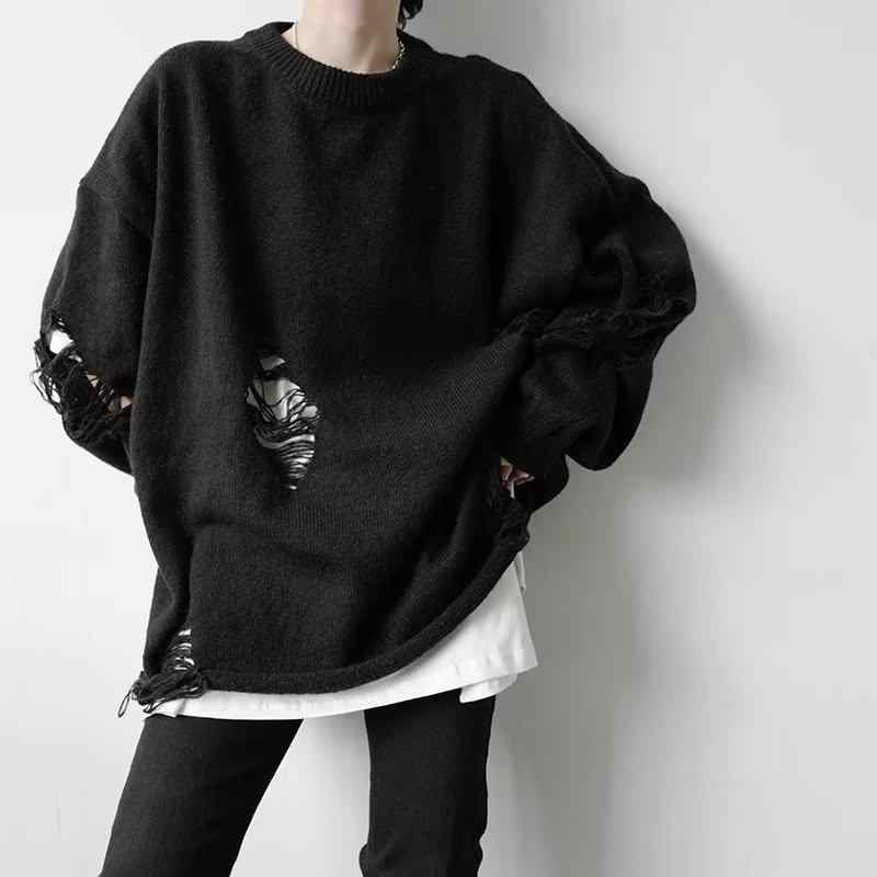 ニット メンズ ダメージ加工 Vネック ストリート 接触冷感 プルオーバー 黒 白 春秋・タイプ: プルオーバー・フィット: ルーズ・ネックライン: クルーネック・袖丈: 長袖・・スタイル: 韓国・対象年齢: 成人・対象性別: メンズ・素材: ポリエステル繊維・シーン: デイリー・カラー: ブラック.ホワイト・サイズ: M.L.XL.2XL.3XL・カテゴリ: ニット