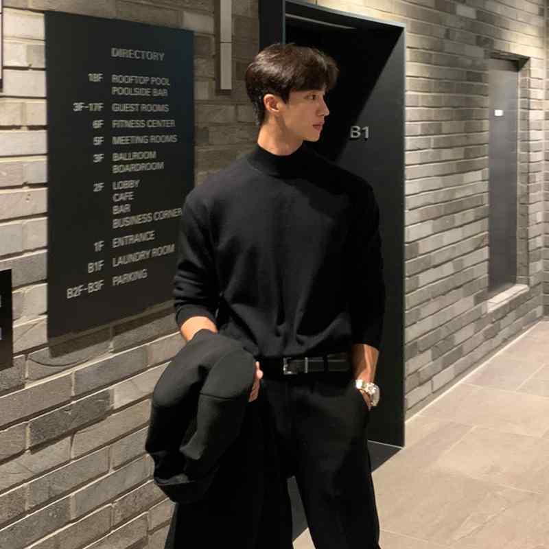 Wear - ニット メンズ ニットセーター タートルネック 長袖 コットン混紡 ゆったり 無地 リブ裾 トップス インナー 秋冬 ブラック ホワイト グレー ブラウン 大きいサイズ