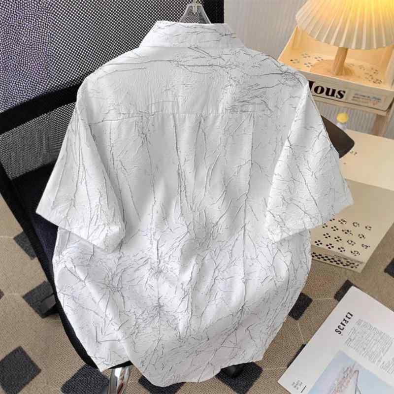 シャツ メンズ オーバーサイズ デザイン 五分袖 形態安定 混紡 開襟シャツ トップス 配色 ホワイト ブラック ポリエステル カジュアル 普段使い