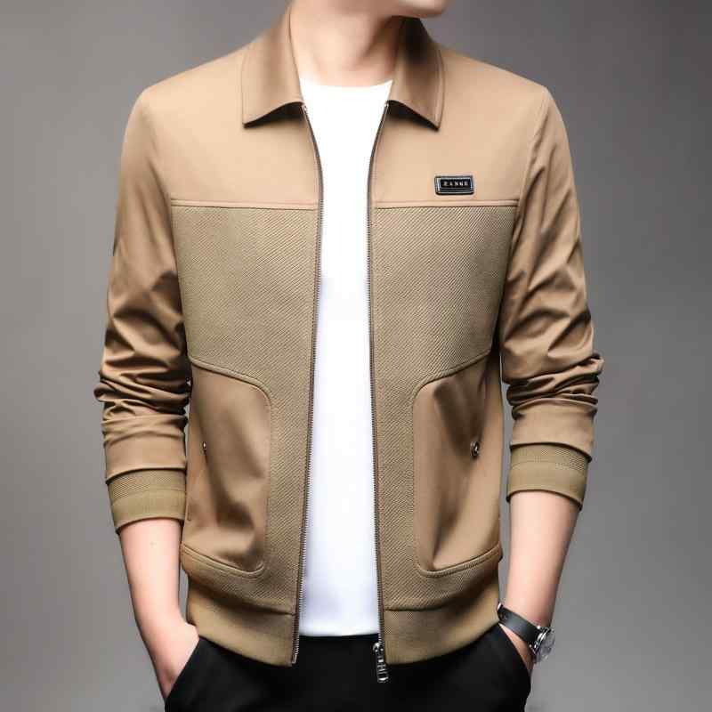 ジャケット メンズ 男性用 紳士服 トップス 春秋 襟付き ビジネス カジュアル ゆったり 切り替え ジップアップ ブルゾン ジャンパー アウター 長袖 ブラック カーキ