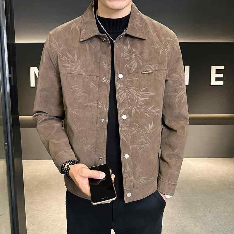 ジャケット メンズ 男性用 スエード ブルゾン スタンドカラー 長袖 トップス 春秋 カジュアル ブラック 黒 ブラウン 茶色