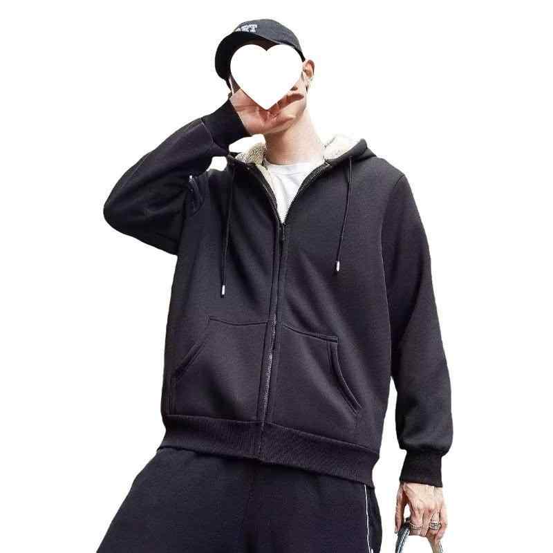 パーカー メンズ 男性用 フード付き カーディガン トップス 秋冬 綿 羊毛 厚手 裏起毛 無地 韓国 カジュアル 普段使い ブラック 黒 グレー ライトグレー M L XL 2XL 3XL 4XL 5XL