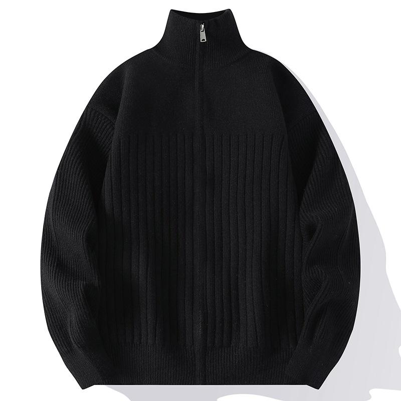 ニット カーディガン メンズ 男性用 長袖 無地 リブ編み ライトアウター 普段使い 羽織り トップス 秋冬 グレー 黒