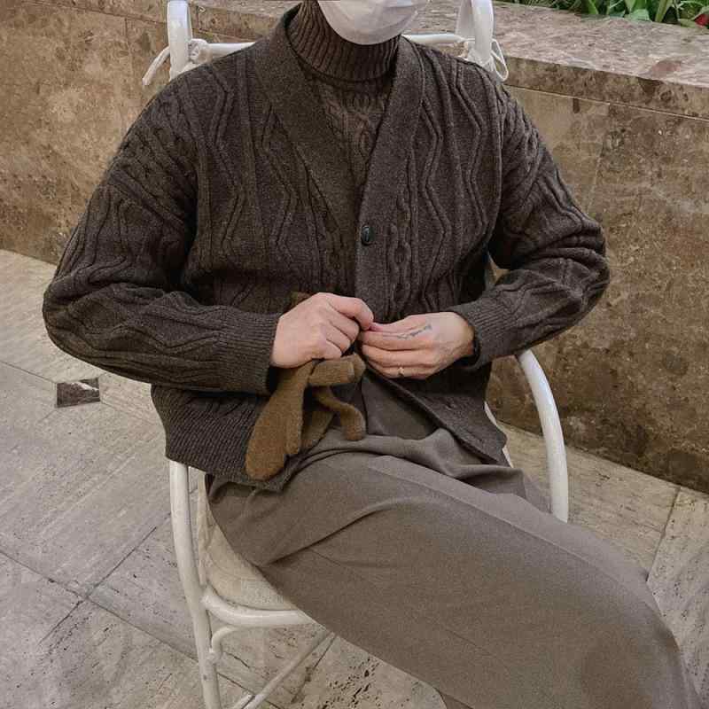 カーディガン メンズ Vネック ニットカーディガン 秋冬 韓国 ゆったり ケーブル編み 暖かい 長袖 トップス 男性用 普段使い