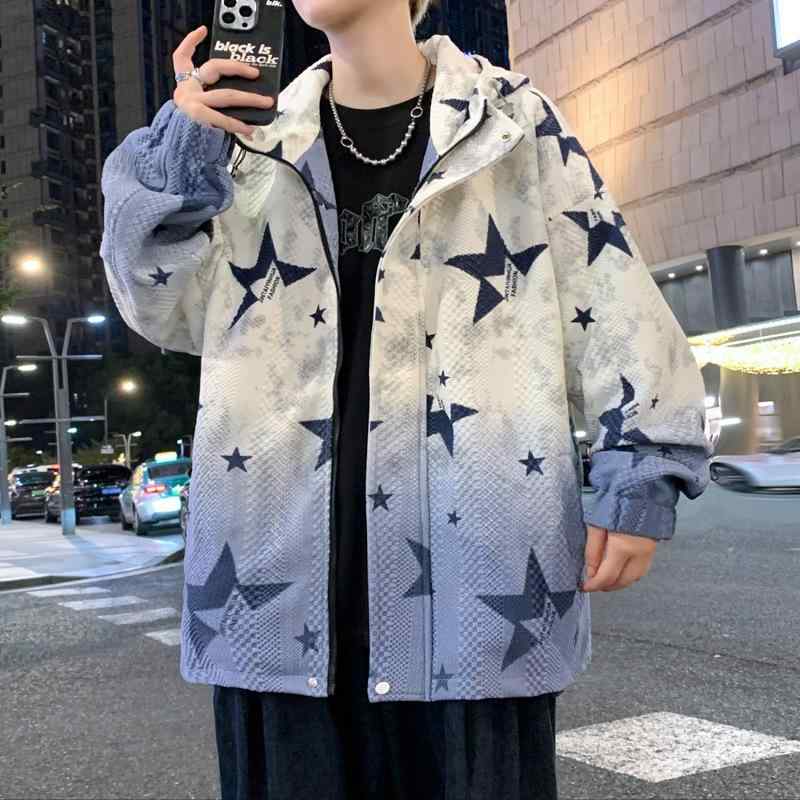 ジャケット 男性用 グラデーション パーカー 秋冬 韓国 ゆったりサイズ アウター 耐摩耗性 ポリエステル グレー 緑 紫