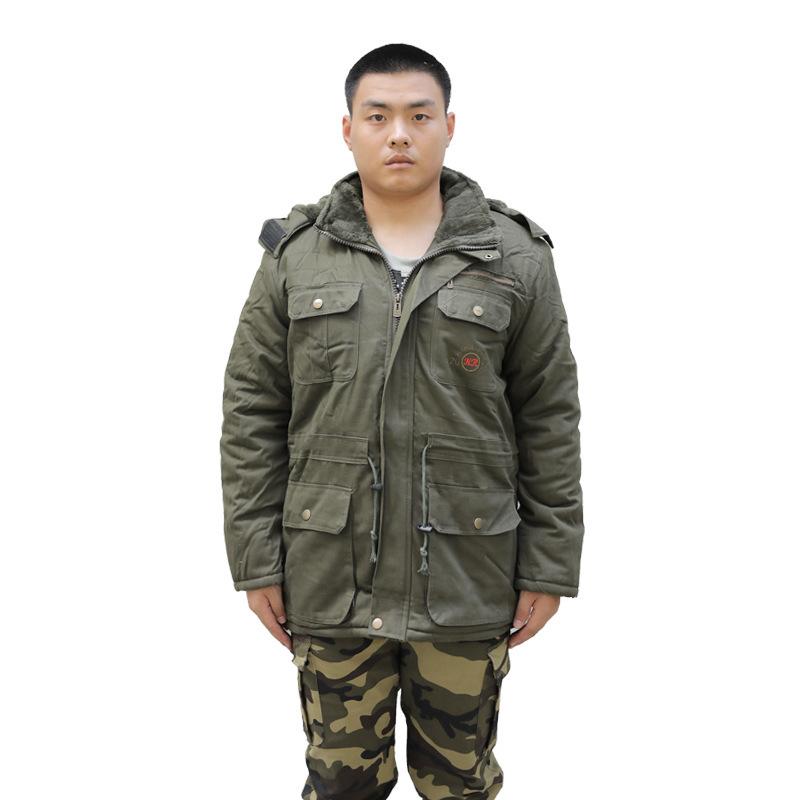 綿ジャケット 男性用 秋冬 保温性 陸軍グリーン コットン混紡 フード付き オープンフロント アウトドア 登山(x2)
