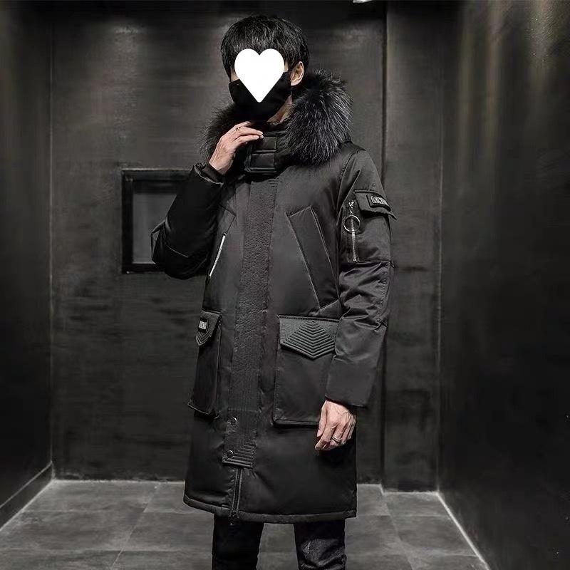 Rain Wear - 羽绒服 メンズ 男性用 ダウンジャケット ロング丈 ひざ丈 厚手 防水 防寒 韓国 アウター 大码 896 ブラック 墨グリーン アイボリー S M L XL 2XL 3XL