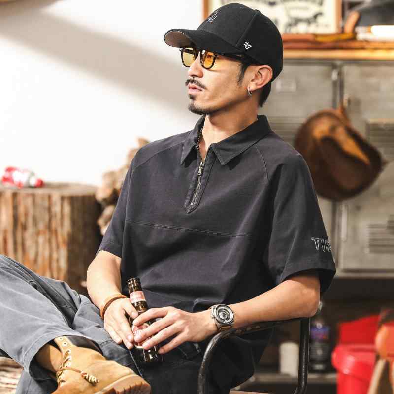 Tシャツ メンズ 半袖 アメカジ 綿 翻襟 ポロシャツ風 トップス カットソー ゆった...