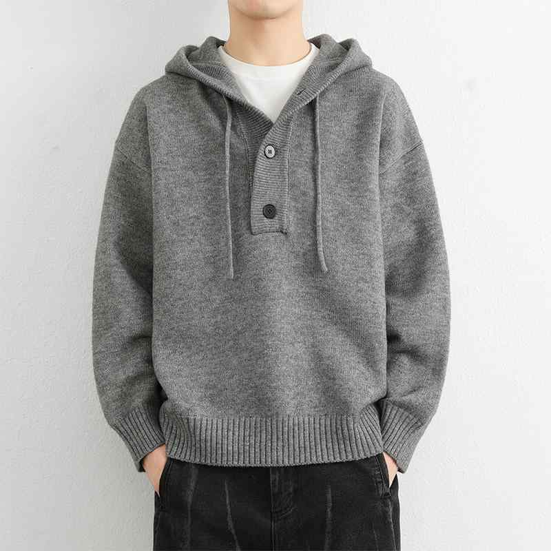 ニット メンズ 秋冬 フード付き プルオーバー 厚手 セーター アウター 学生 ゆったり カジュアル 大きいサイズ グレー ブラック