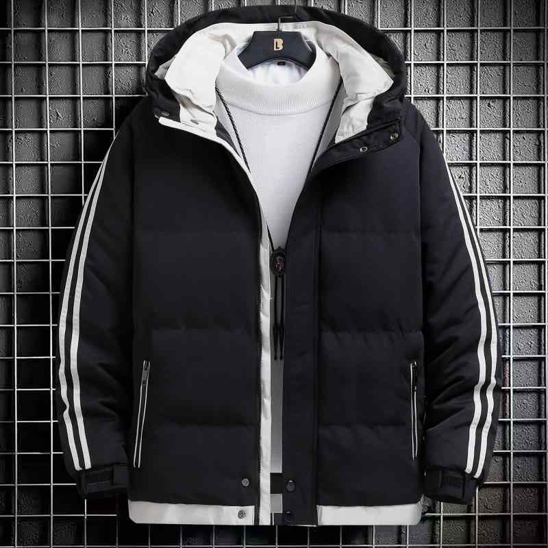 Rain Wear - 綿ジャケット メンズ 男性用 厚手 フード付き 防寒 撥水 アウター ジャンパー ブルゾン 秋冬 黒 ブラック 青 ブルー カーキ(x2)