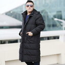 ダウンジャケット メンズ 男性用 大きいサイズ ゆったり 厚手 ロング丈 ひざ丈 アウター コート 防寒 撥水 無地 黒 緑 ポリエステル 秋冬