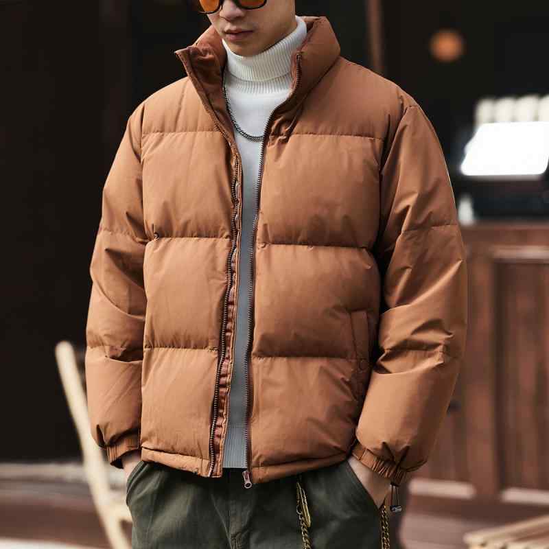 Rakuten - 羽绒服 メンズ 男性用 白鴨ダウン パッド ジャケット ブルゾン アウトドア スポーツ 無地 フード付き 防寒 秋冬 厚手 S M L XL 2XL 3XL ブラウン ブラック グレー