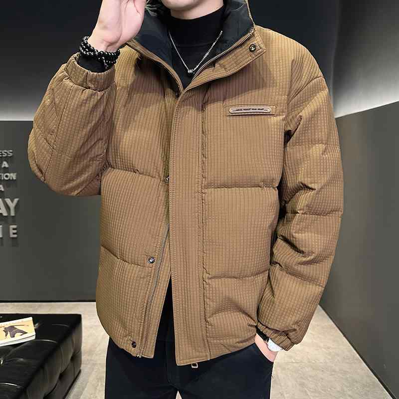 羽绒服 メンズ 男性用 ショート丈 立襟 ダウンジャケット 秋冬 防寒 暖かい アウター 無地 黒/カーキ/オレンジ 10代/20代 普段使い カジュアル ポリエステル