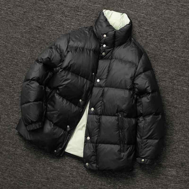 Rain Wear - ダウンジャケット メンズ 立襟 配色 切り替え 白ダックダウン 合体型 厚手 防寒 撥水 抗寒 韓国 旅行 ブラック